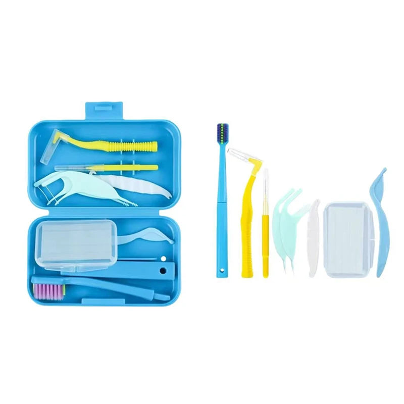 Portable Orthodontic Oral Dental Cleaning Kit Travel Foldable Toothbrush Dental Floss Interdental Brush Oral Care Cleaning Case