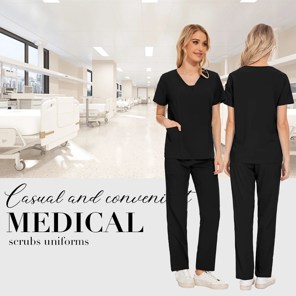 Niaahinn Scrubs Uniforms Sets Wholesale Medical Scrub Stretch Suit Healthcare Nursing Uniform Unisex Surgical Uniforms Woman Men