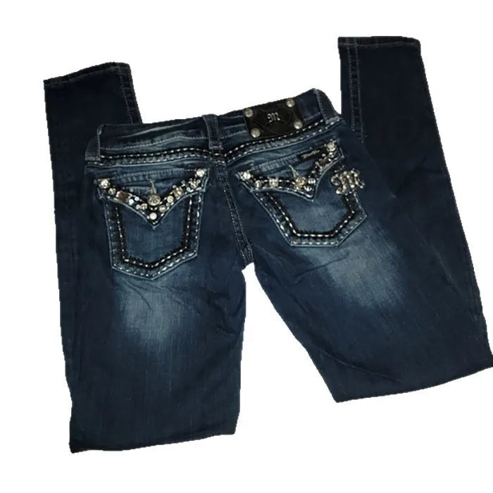 Low Waist Diamond Embroidery Slim Fit Harajuku Style Denim Jeans Trendy Streetwear for Hot Girls Cross-Border Fashion