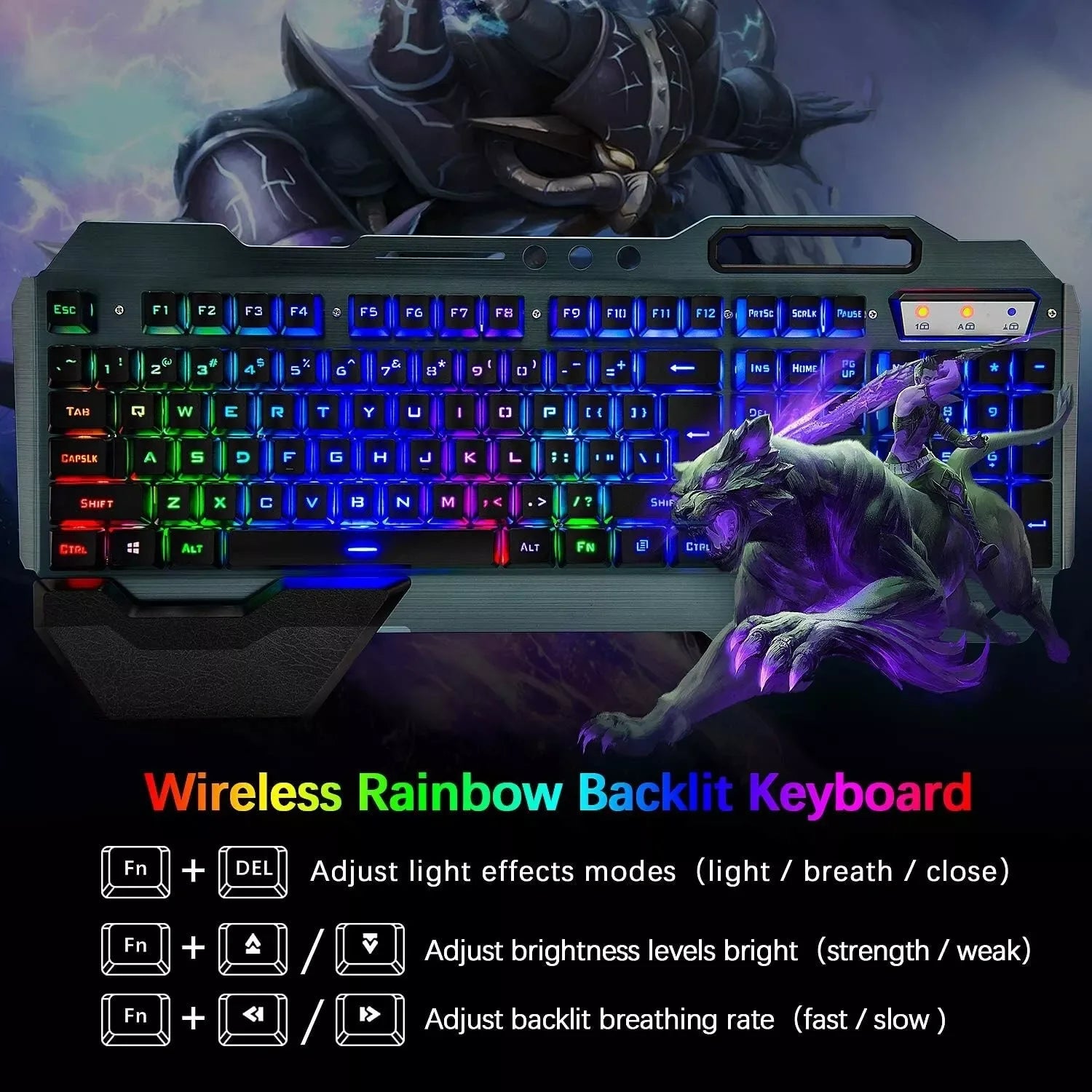 Wireless gaming Keyboard and Mouse Set Rainbow/RGB Backlit Rechargeable Keyboard and 7 Color Gaming Mute Mouse with Pad Main image