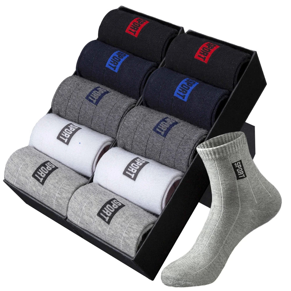 20Pcs=10Pairs High Quality Men Socks Cotton Breathable Sweat-Absorbent Middle Tuble Black Socks Deodorant Business Men Gift Sock Main image