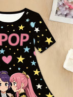 Kpop Cartoon Graphic Dress for Girls Funny Gift for Fan Harajuku Girl Clothes Summer Tops Short Sleeve Dress Children's Clothing