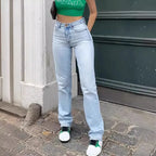 Hot-selling new women's light blue slim fit high waist stretch casual versatile straight jeans for women