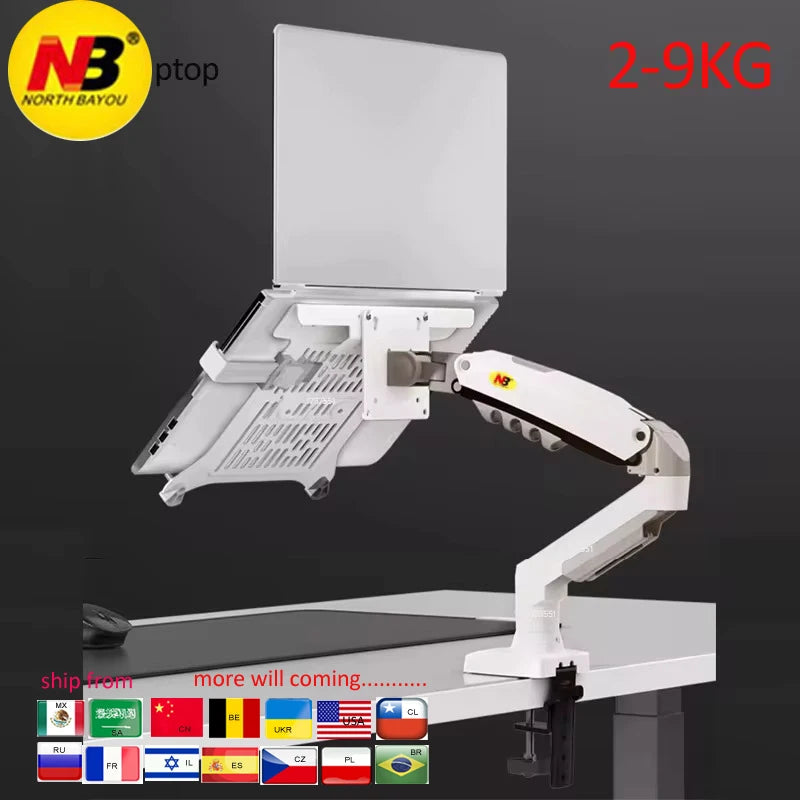 NB F80 + FP-2 full motion 360 rotate pivot 2-9kg gas spring arm 10"-17" laptop tray desktop stand clamp 10-90mm grommet hole Main image