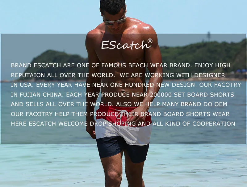 ESCATCH Summer 2026 New Fashion Polyester Swimming Shorts Men Gym Board Quickly Dry Elastic Waist Traje De Baño Beach Pants