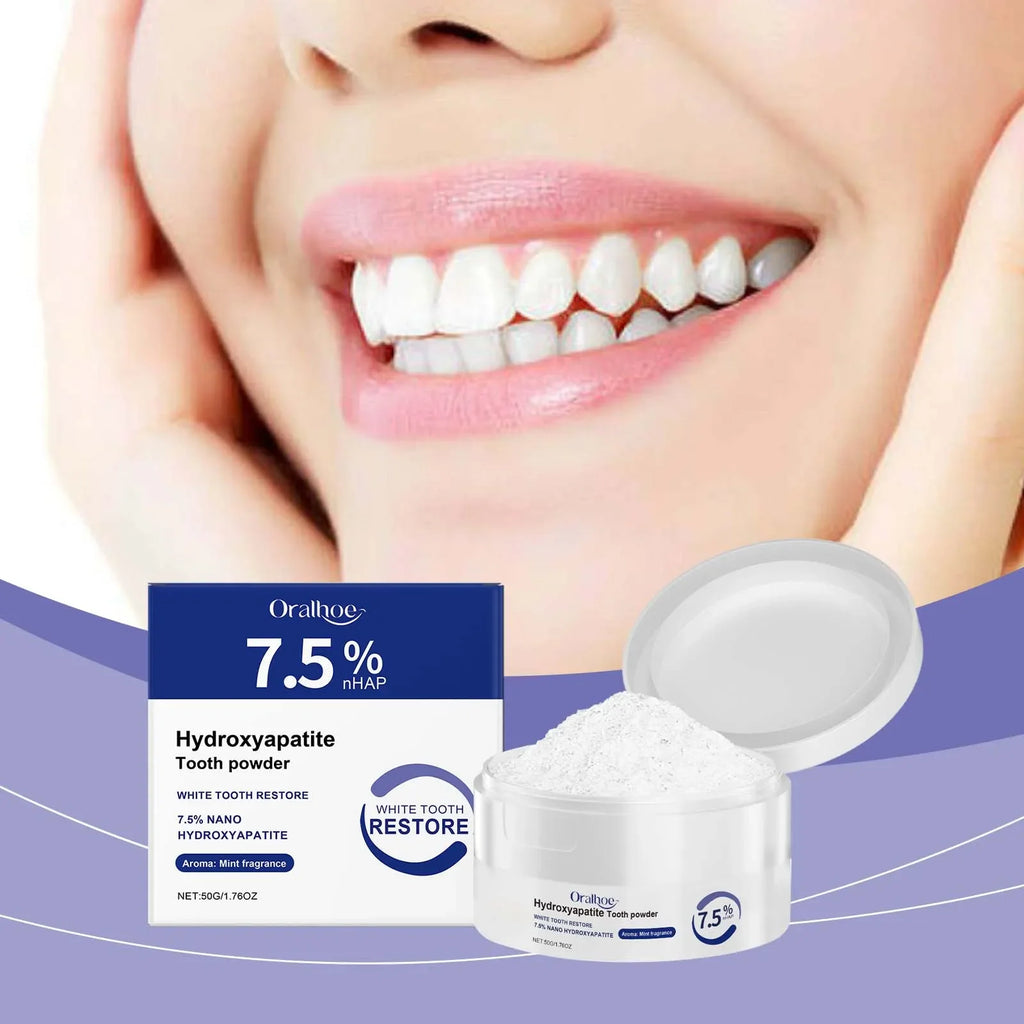 Oral Care Deep Cleaning Whitening Tooth Powder with 7.5% Hydroxyapatite - Remineralizing Cool Mint Enamel Repair Fresh Breath
