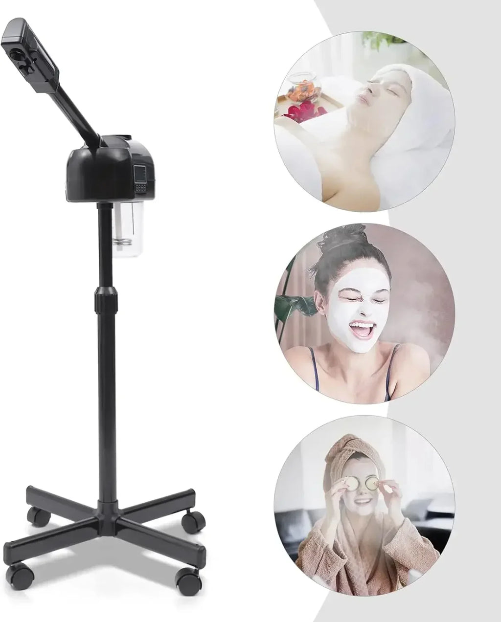 Portable Aesthetic Professional Height Adjustable Facial Steamer with LCD Screen and Wheels, Suitable for Beauty Salons and Home