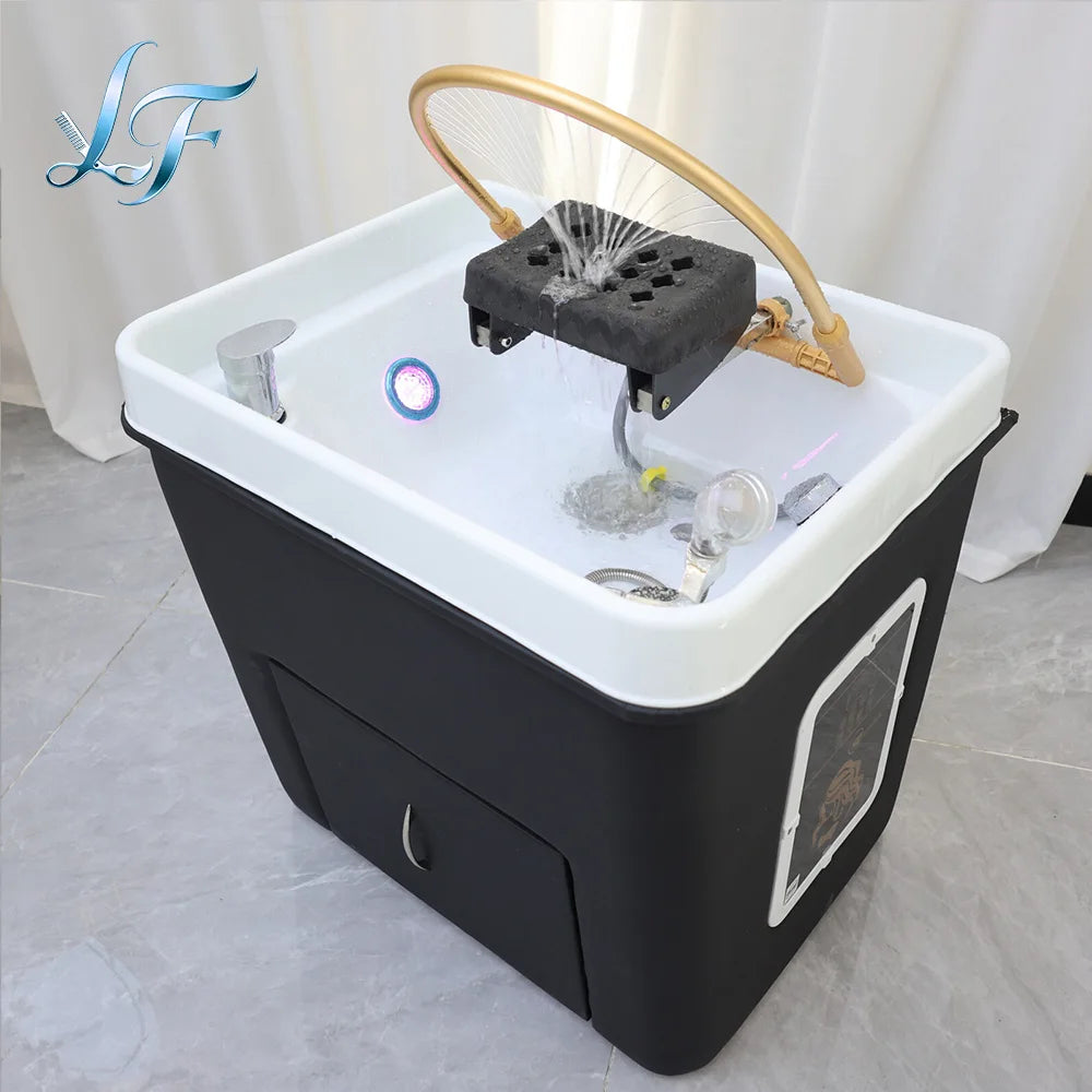 Salon Shampoo Chair With Ceramic Sink, Head Spa Fumigation Washing Station, Modern Bathroom Spa Furniture