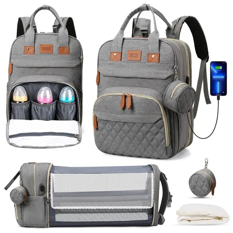 3 In 1 Diaper Bag Backpack Foldable Baby Bed Waterproof Travel Bag with USB Charge Diaper Bag Backpack with Changing Bed 3 types Main image