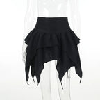 Summer Fashion Short Skirts New Sexy Women Gothic Punk Irregular Skirts Solid Color Drawstring Tie-Up Ruched Ruffles Mini Skirt
