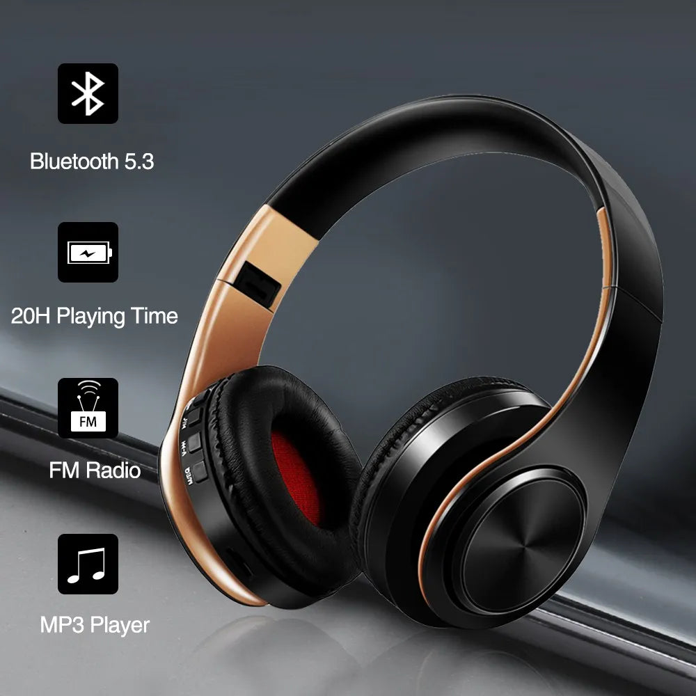 HIFI Stereo Earphones Bluetooth Headphone Music Headset FM and Support SD Card with Mic for Mobile Xiaomi Iphone Sumsamg Tablet Main image