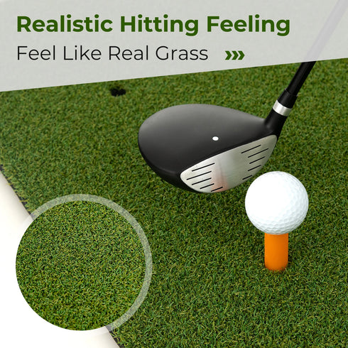 Golf Hitting Mat, 5 ft x 3 ft Artificial Turf Golf Practice Mat w/ 2 Golf Rubber Tees & 2 Alignment Sticks, Portable Golf