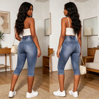 Hole Jeans Women Calf Length Pants Denim Fit High Waist Drawstring Pockets Vintage Pencil Trousers 2026 Streetwear Denims