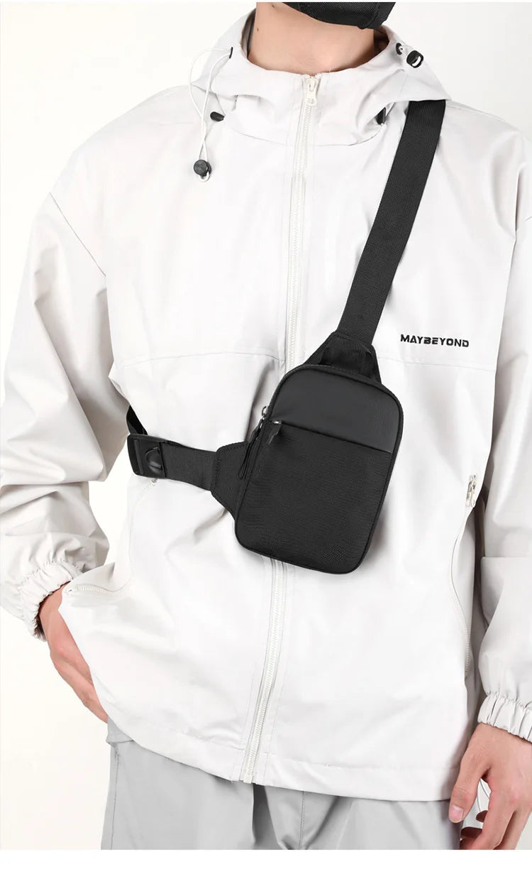 Men Waterproof Sling Chest Pack Fashion Small Black Crossbody Shoulder Zipper Bag Travel Workout Handbag Messanger Bag for Men