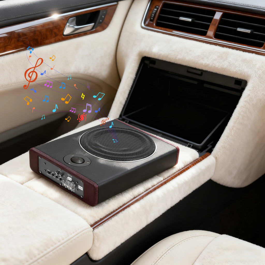 8 Inch Ultra Slim Car Subwoofer Under Seat 12V 600W Car Active Subwoofer Compact Car Bass Audio Car Stereo Amplifier Speaker
