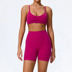 Hearuisavy Summer Super-Soft 2Pcs Women's Running Sports Shorts Set Breathable Fitness Yoga Bra Casual Push Up Workout Crop Top