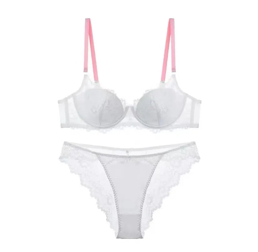 Sexy Lace Bra & Panty Set Minimizer Anti-Sag Full Coverae Adjustable Underwire Big Bust Support Thin Side Support No Spillageg