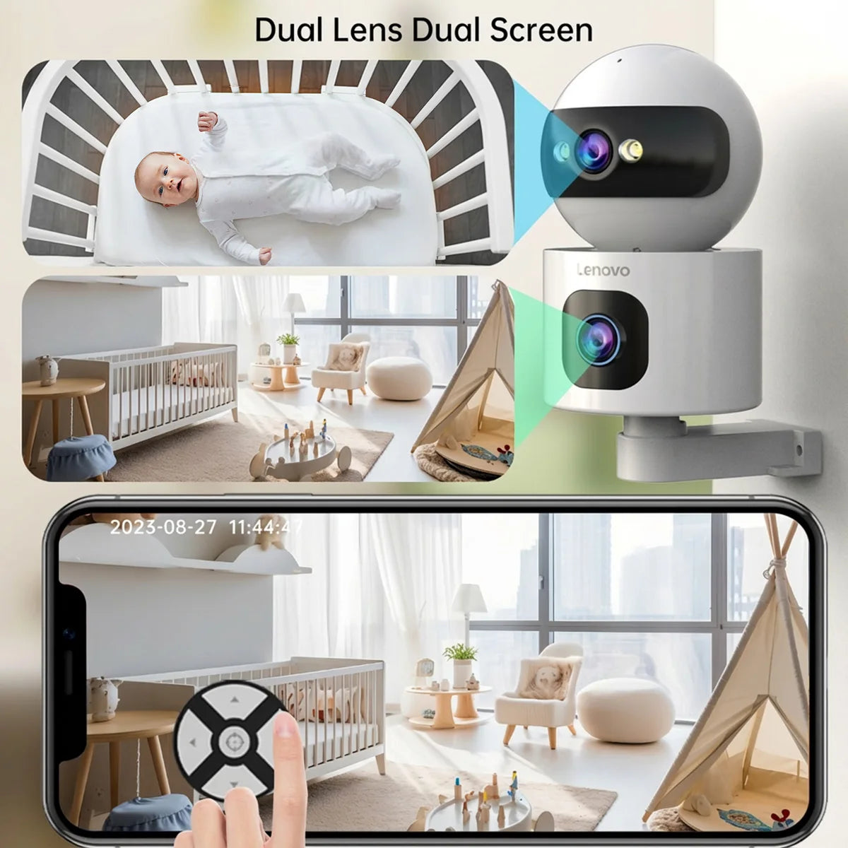 Lenovo 8MP HD IP Camera Dual Lens Baby Monitor 5X Zoom Color Night Vision Human Automatic Tracking Video Smart Home Camera