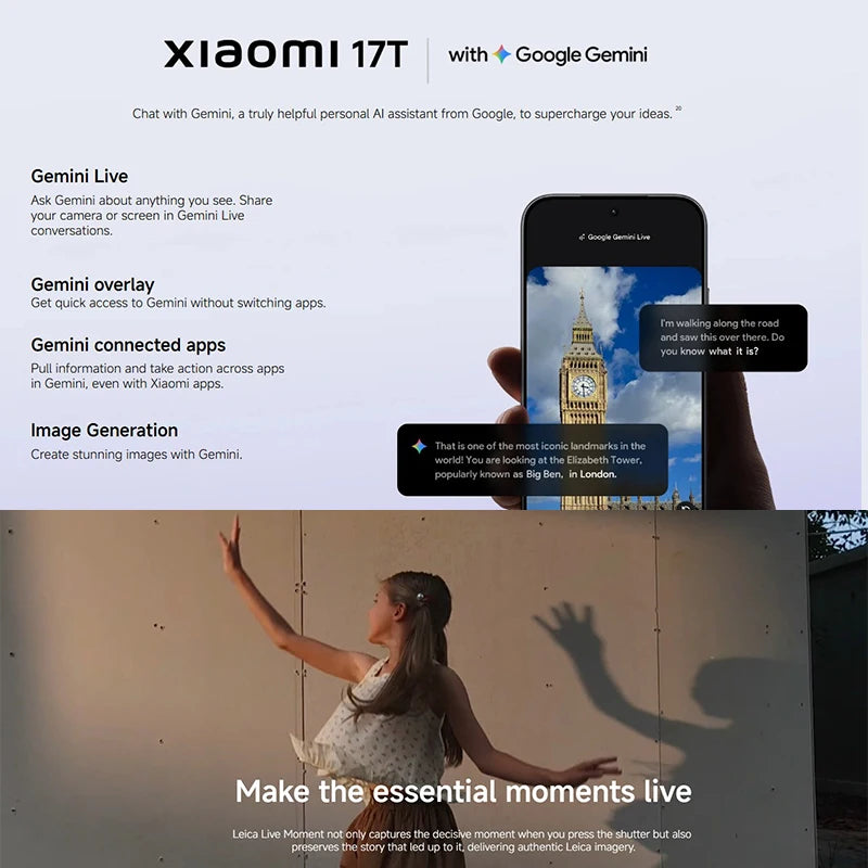 Global Version Xiaomi 17T Mobile Phones HDR10 6.59 'AMOLED Display 50MP Leica Summilux Lens 650OmAh Battery Xiaomi HyperAI Smartphone