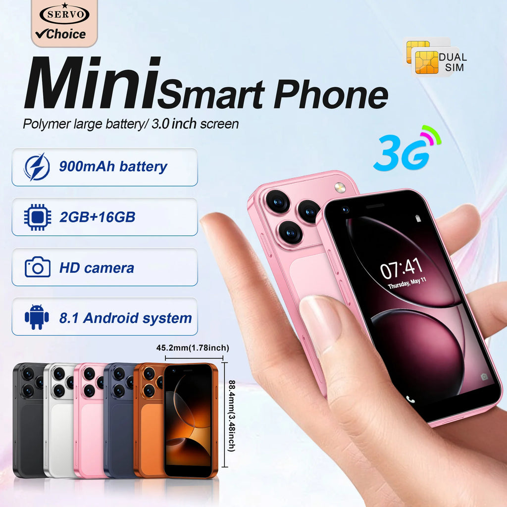 SERVO 18SE MINI Android Smartphone 3G WCDMA Dual SIM Card 2GB+16GB Play Store Face Unlock GPS WiFi Hotspot 3.0" Small Cellphone