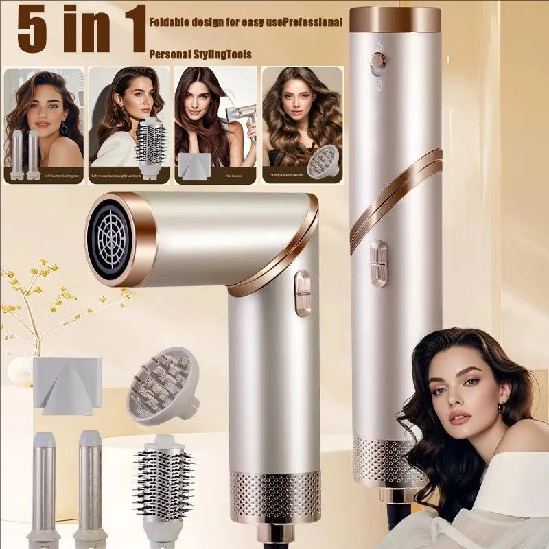 5 in 1 Handle Foldable Hair Dryer Portable Multifunctional Home Hair Dryer Negative Ion Hair Care Curling Iron Personal Styling Secondary image