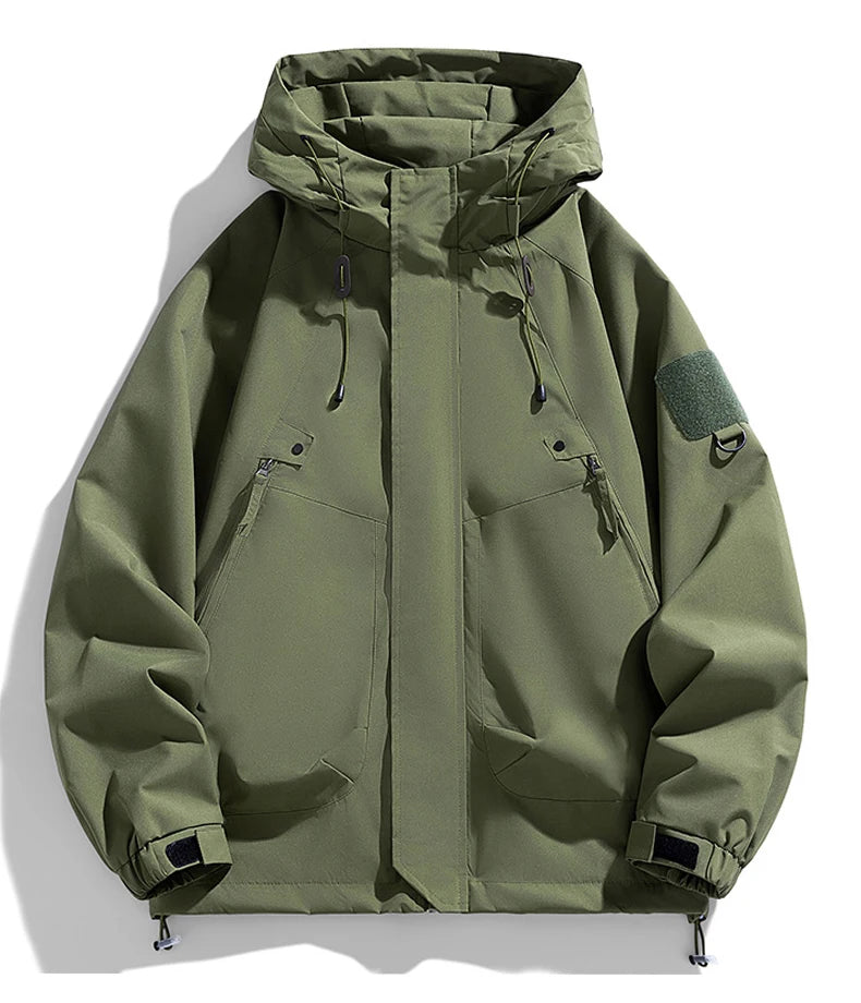Windbreakers Men Hooded Jacket Zipper Coat Cargo Waterproof Black Bomber Camping Loose Thin Softshell Hooded Hiking Jacket