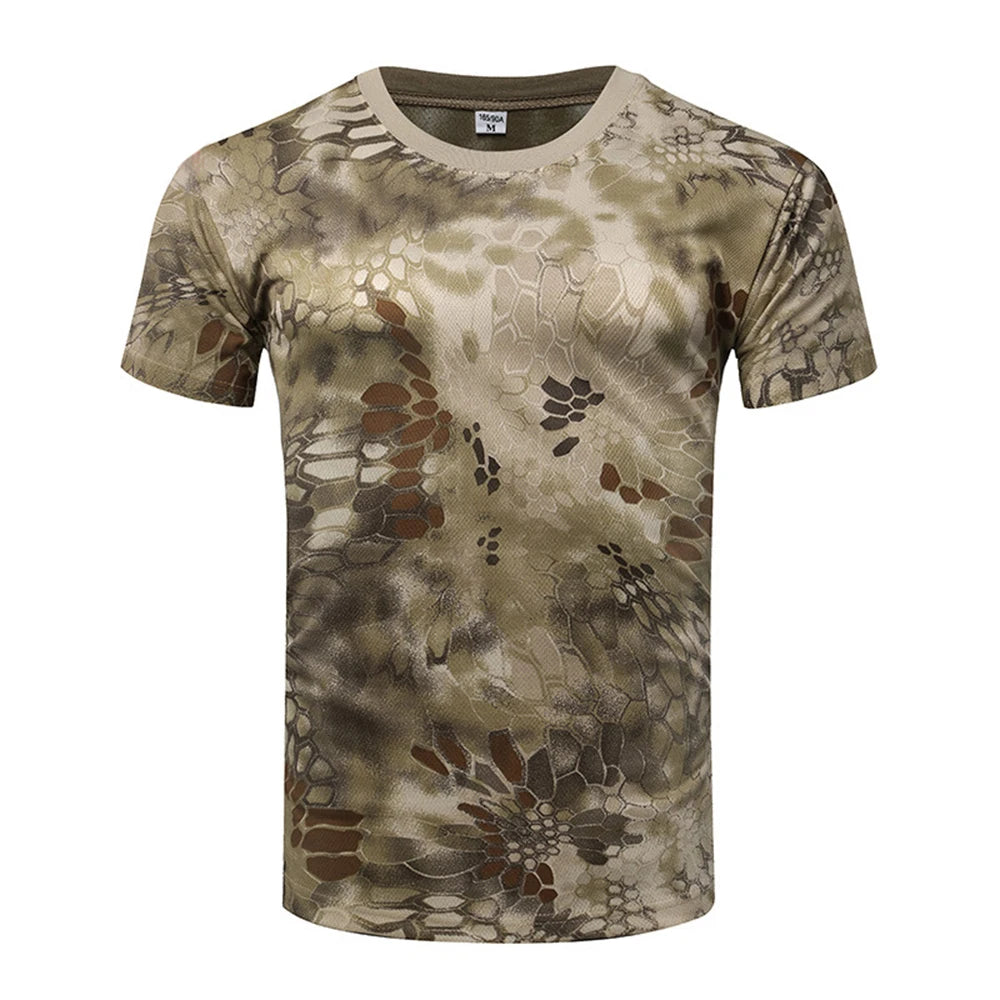 Outdoor Sports Men T-Shirts 3D Camouflage Quick Dry O Neck Short Sleeve Tops Shirt Camo Hiking Hunting T Shirt