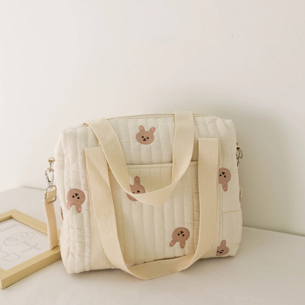 Cute Bear Baby Stroller Nappy Bag Korea Embroidery Cotton Mommy Bag Soft Maternity Shoulder Pack Portable Baby Diaper Organizer