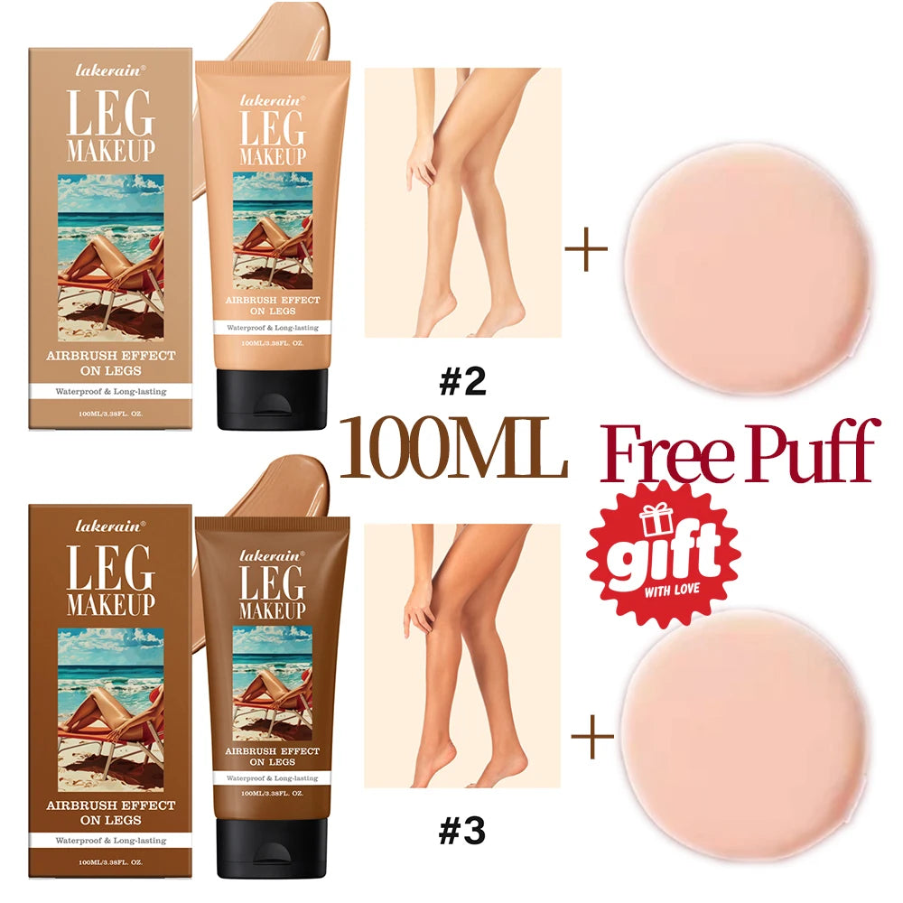 Bronze Leg & Body Makeup Foundation With Powder Puff 100ml Waterproof Long Lasting Even Skin Tone Body Tanning Cream 3 Colors Main image