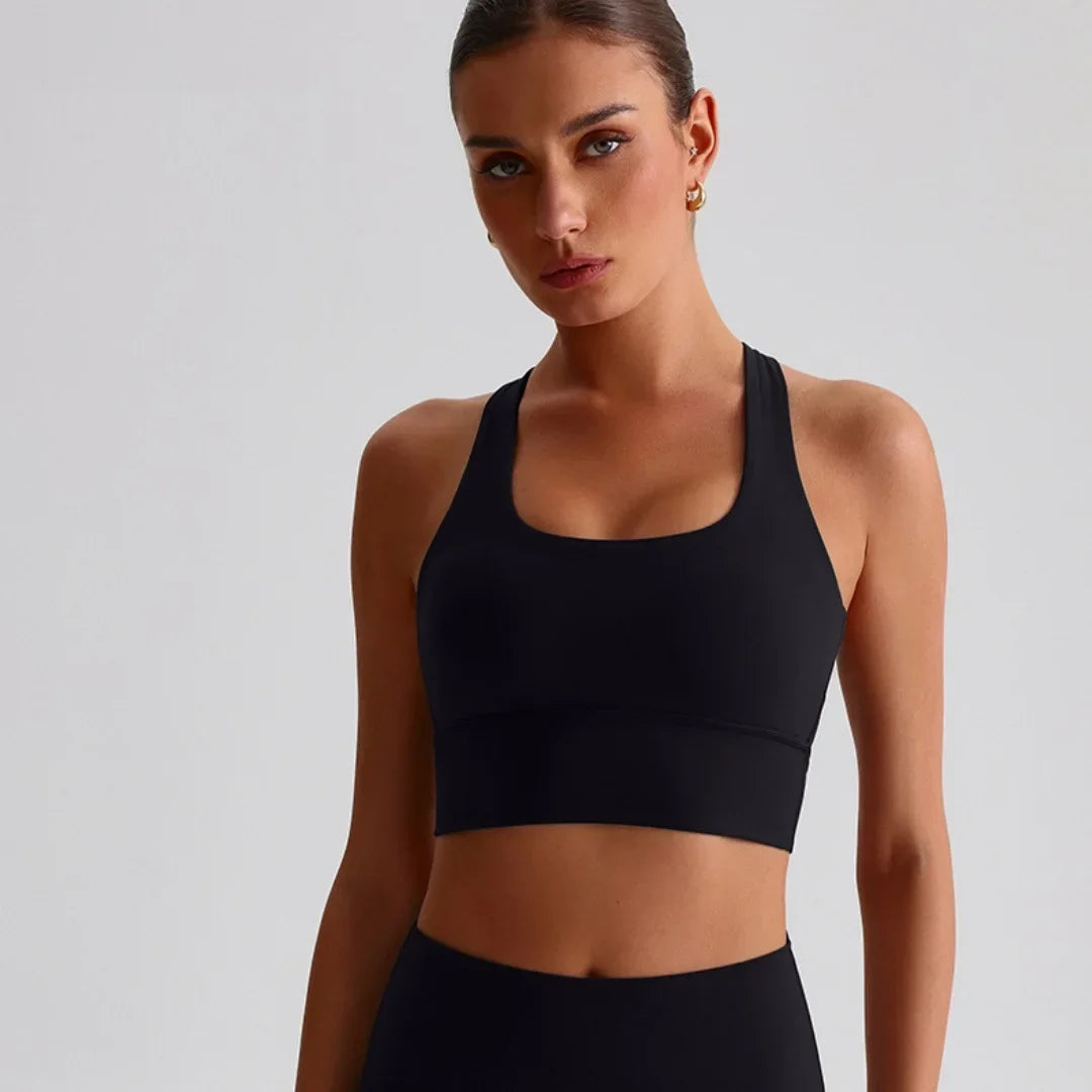 Solid Color Soft Tight Gym Yoga Underwear high strength shockproof Women Cross Back Fitness Bra Sport Top Comprehensive Butter