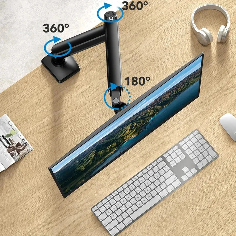 Single Monitor Mount for 13″–35″ Screens, Height Adjustable Monitor Arm with C-Clamp & Grommet Base, Home Office Monitor Stand