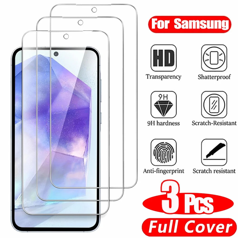 3PCS HD Tempered Glass For Samsung A17 A27 A37 A57 A16 A26 A36 A56 A55 A53 A54 A35 A25 A15 Screen Protector Samsung Galaxy S26 S25 S24 Ultra Cristal Templado S24 FE S23 S22 S21 Plus Main image