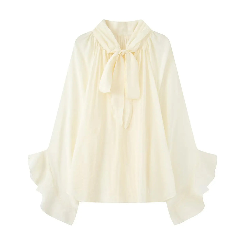NLZGMSJ Bow DecorationLoose Long Sleeved Blouses For Women New Fashion Ruffle Edge Shirts and Blouses Woman Top