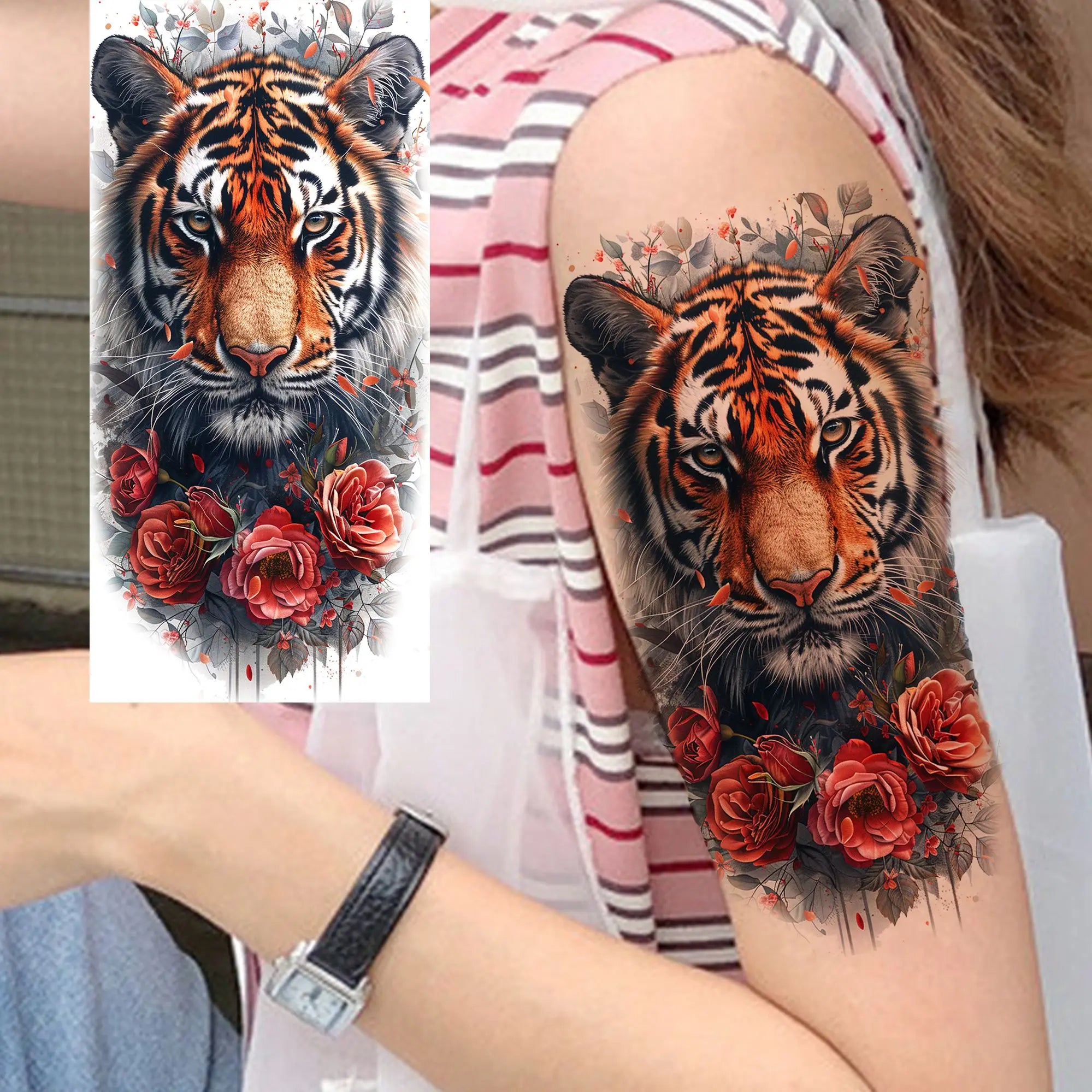 1 Sheet Unique Watercolr Lion Tiger Animals Temporary Tattoos Long Lasting Waterproof Fox Owl Fake Tattoo Sticker Body Art Tatoo