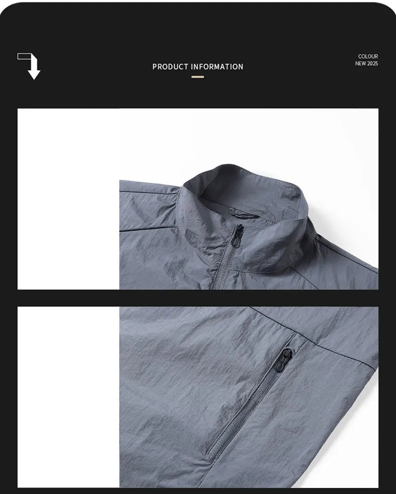 Men's Sun Protection Jacket Ultrathin Windbreaker Summer Outdoor UV Jacket Loose Stand Collar Oversized Sunscreen Coat Fishing