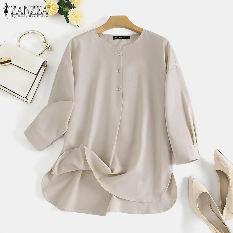 ZANZEA Fashion Autumn Long Sleeve Blouse Women Baggy Shirt Elegant Solid OL Work Tops Causal Loose Holiday Work Blusas Mujer