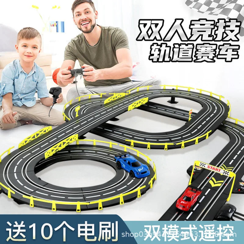 Electric Remote Control Slot Car Track Large 2-Player Competitive Dual Mode Remote Adjustable Splicing Kids Adults Gift Toy Set