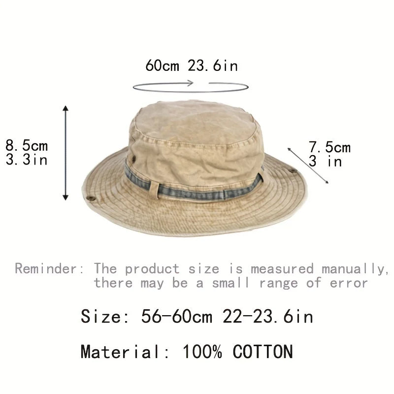 1pc Sun Hat Boonie Hat Washed Bucket Hat Packable Outdoor Fishing Hunting Hat Strap Adjustable Chin Strap for Men and Women