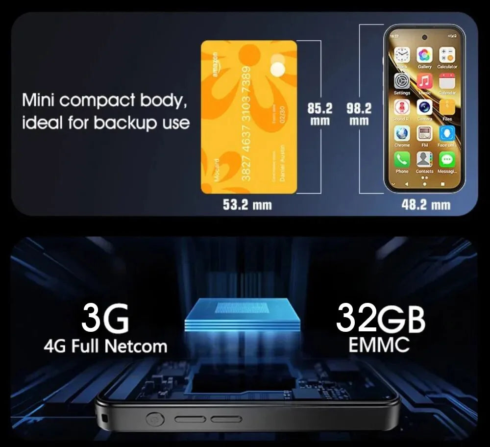 UNIWA Q333 4G Full Bands MINI Smartphone Android 3GB+64GB Mobile Phone 2000mAh Face ID WhatsApp GPS Small Phone Support TF Card