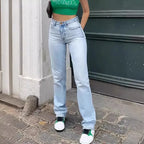Hot-selling new women's light blue slim fit high waist stretch casual versatile straight jeans for women