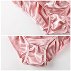 Women'S 100% Mulberry Silky Panties Fashion Lace Brief Large Size Comfortable Breathable Solid Color Lingerie Seamless Underwear