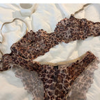 French Sexy Underwear Thin Leopard Print Transparent Lingerie Comfortable Women's Gathered Underwire see through bra Set Thong