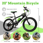20 Inch 7 Speeds Mountain Bike Adjustable Children's Bicycle with Storage Bag and Compass Bell Braking System Bike