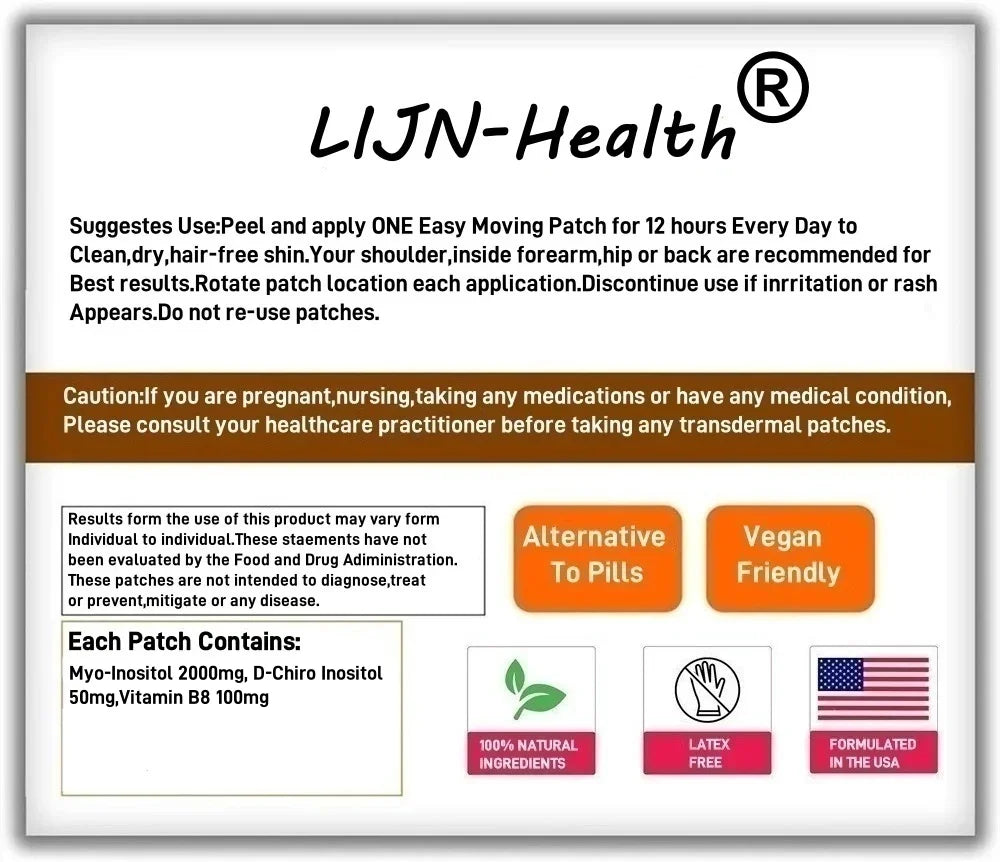 30 Patches Myo-Inositol & D-Chiro Inositol Transdermal Patches with Vitamin B8 for Women Support Hormone Balance