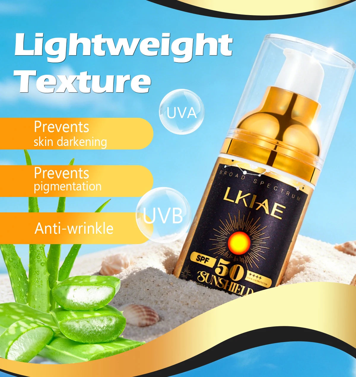 LKIAE Sunscreen, Broad Spectrum SPF 50, UVA/UVB, Lightweight & Non-Greasy, Sunblock, for Face, Body, Non-Comedogenic, 60ml