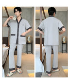 Men's Japanese Kimono Casual Fashion Solid Color Cardigan Loose Summer Short-Sleeved Pajamas with long pants Home Comfort Wear