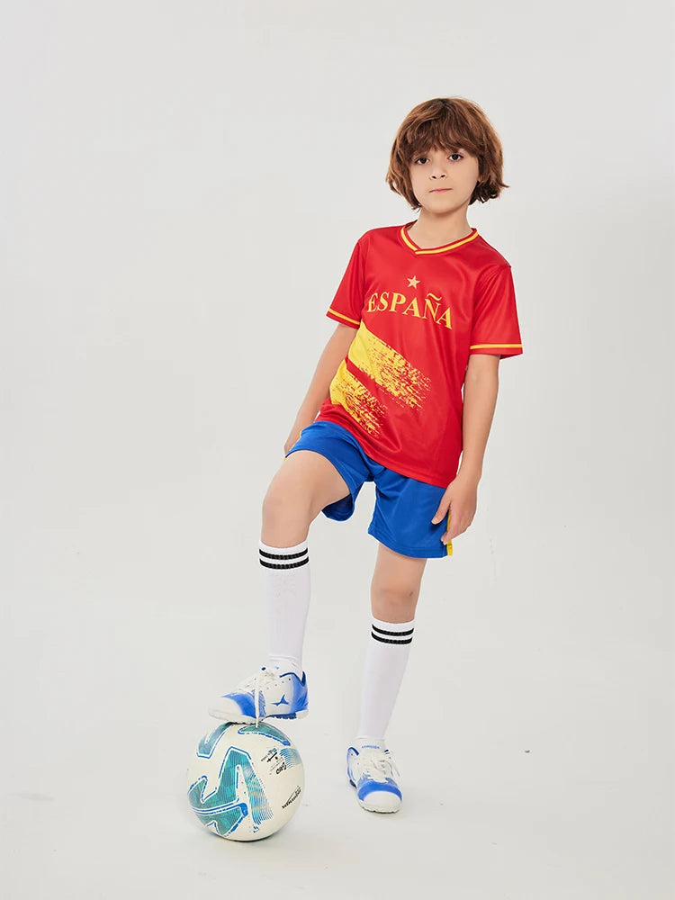 Yingruida Spain National Soccer Jersey Set for Kids Breathable Top Quality Football Uniforms Children Team Sportswear