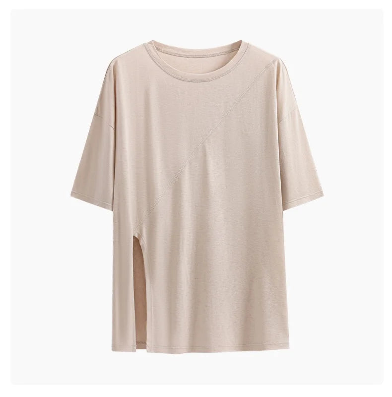 DRUR Women Thin Summer Yoga Shirts Loose Fit Breathable Workout Tops with Side Slits Lightweight Running Sport Tee Athletic Wear