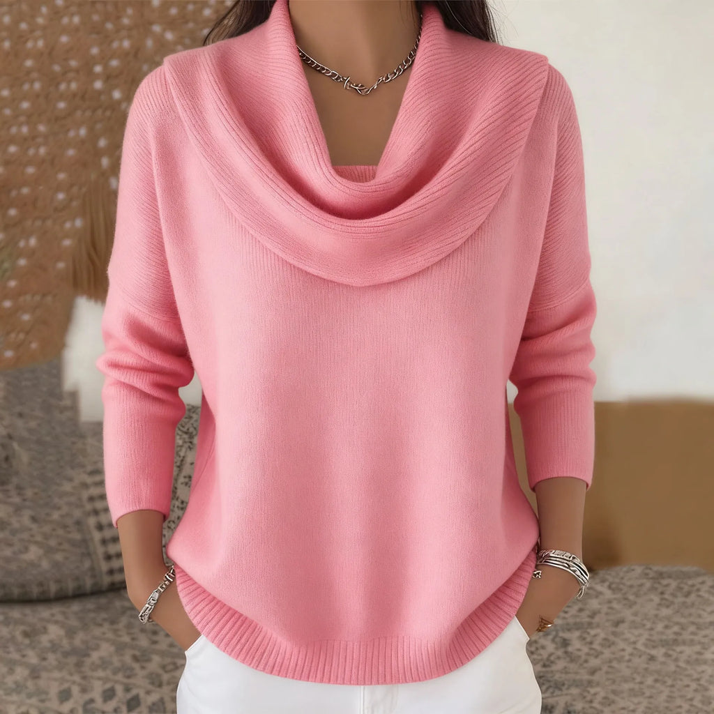 Women's New Draped Neck Pullover Sweater, Simple & Elegant Round Neck Knit Top, Suitable for Spring, Autumn and Winter