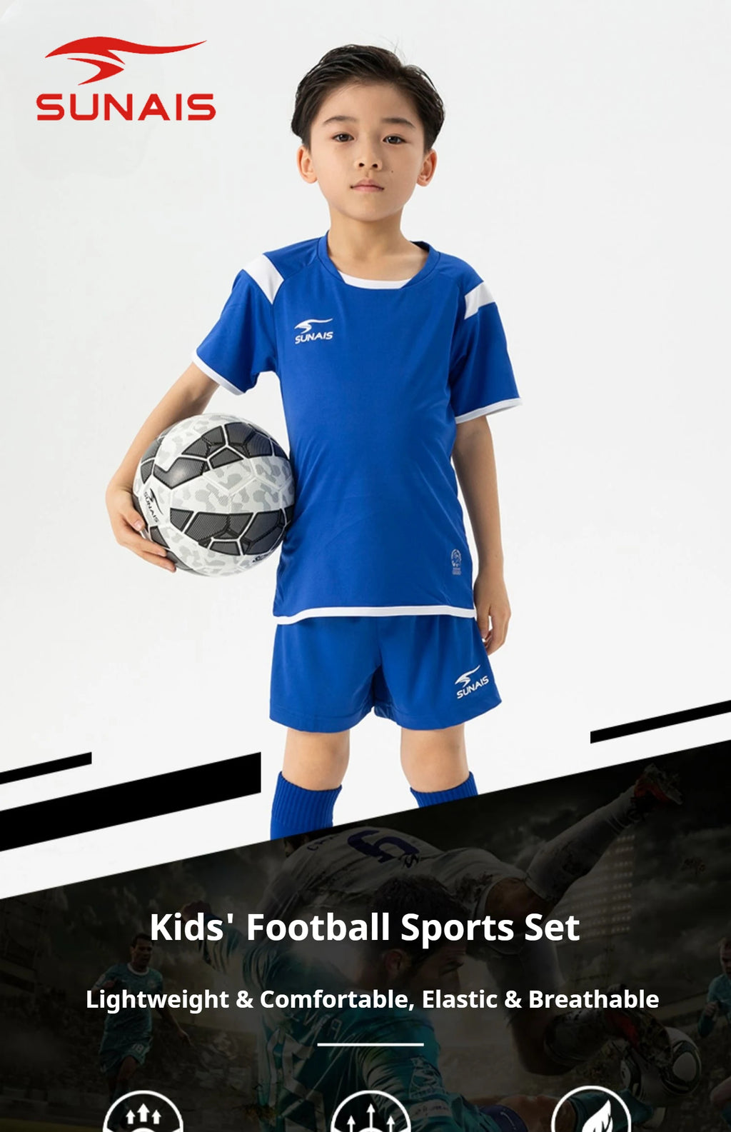 SUNAIS 2026 New Knight 2 Kids Football Jersey Set Breathable Comfort Match Training Kit  720135